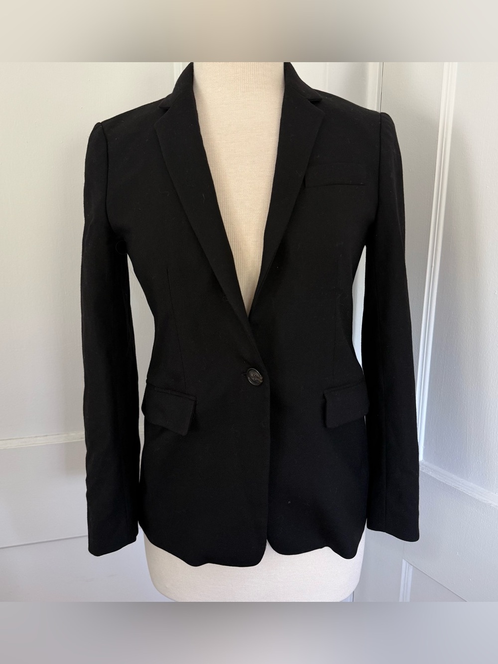 J.Crew Regent Blazer Women 2P Petite Black Wool Blend Single Button Tailored